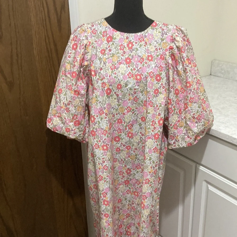 New H&M floral balloon sleeve cotton maxi dress - Picture 1 of 11